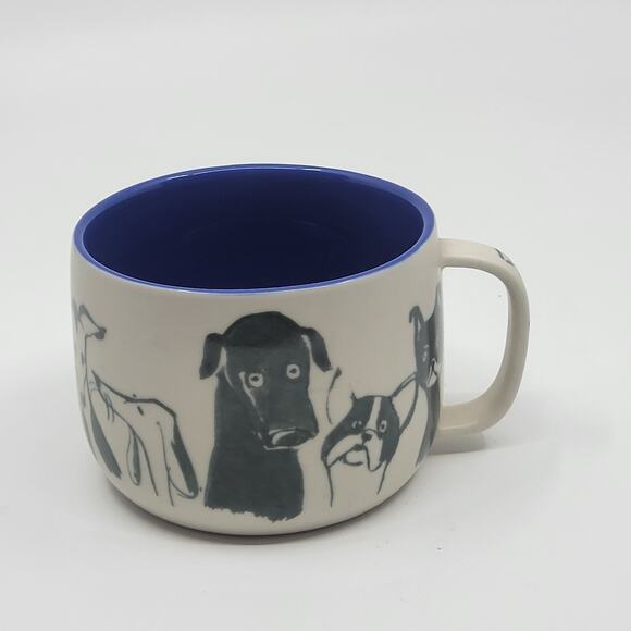 Anthropologie Dog Person Mug Cream Stoneware  Blue 12 oz Coffee Cup Mug - Picture 6 of 7